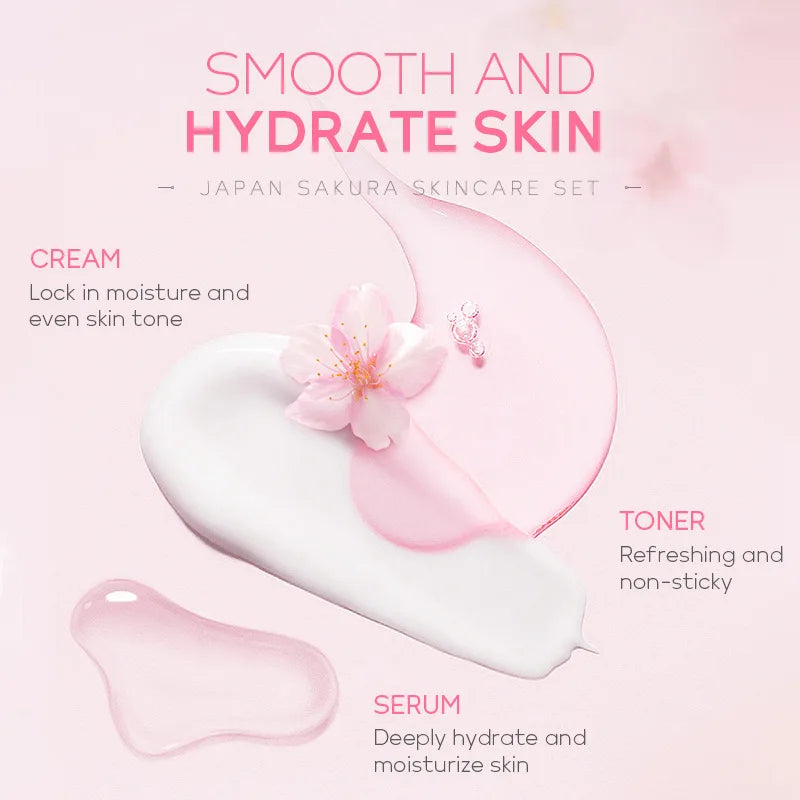 LAIKOU Sakura ensembles de soins de la peau nettoyant pour le visage crèmes pour les yeux crème pour le visage sérum Lotion Toner éclaircissant hydratant Kit de soins du visage