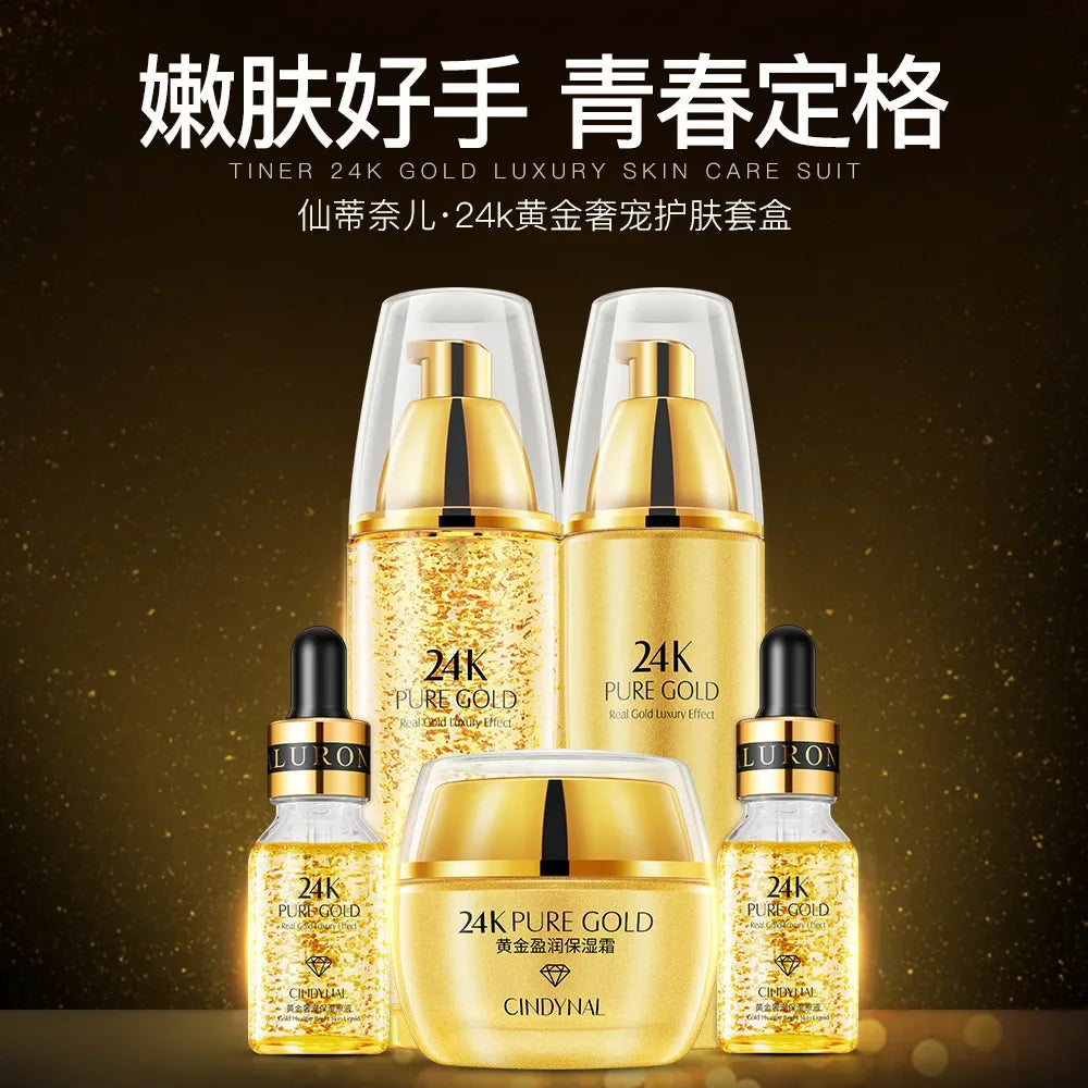 Kit de soins pour la peau en or 24K, hydratant, rétrécissement des pores, contrôle du sébum, Toner, crème pour le visage, émulsion, Essence pour le visage