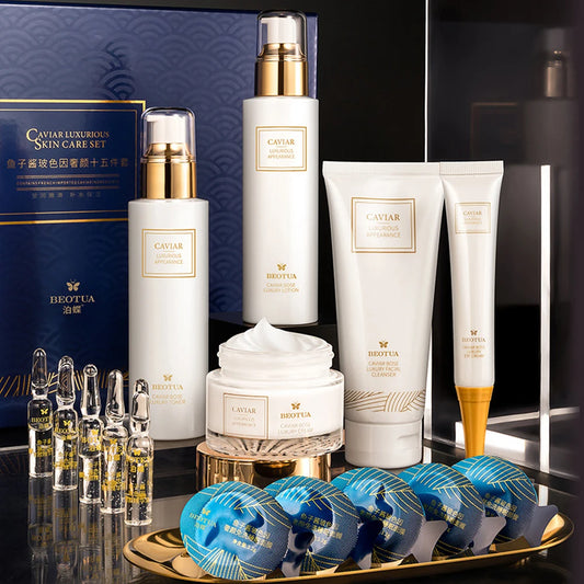 15 pièces Caviar ensemble de soins de la peau ensemble de sérum pour le visage hydratant Anti-rides blanchissant beauté santé coréen Costume de soins de la peau du visage