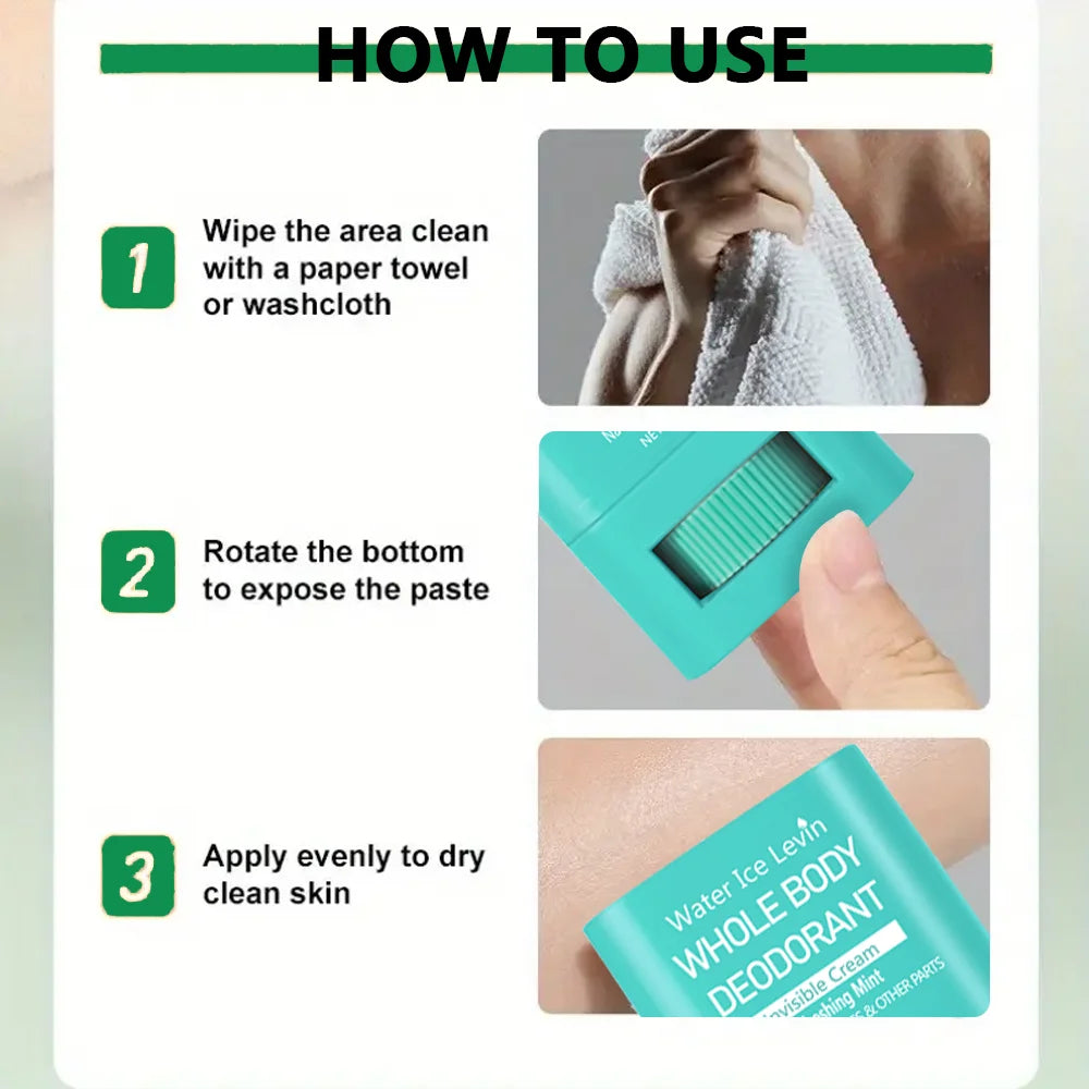 Bâton de crème désodorisante invisible pour tout le corps, séchage rapide, reétiquette de parfum, anti-transpiration, odeur de poignet
