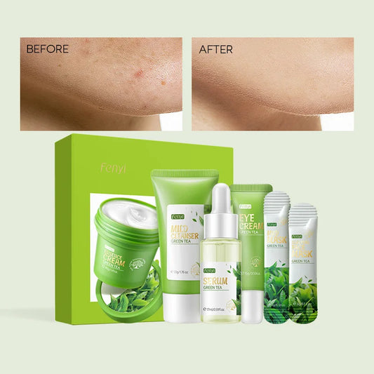 Kit de coffret cadeau thé vert rajeunissement de la peau Essence pour le visage crème pour le visage coréenne estompe les cernes crème pour les yeux produits de soins de la peau 19 pièces