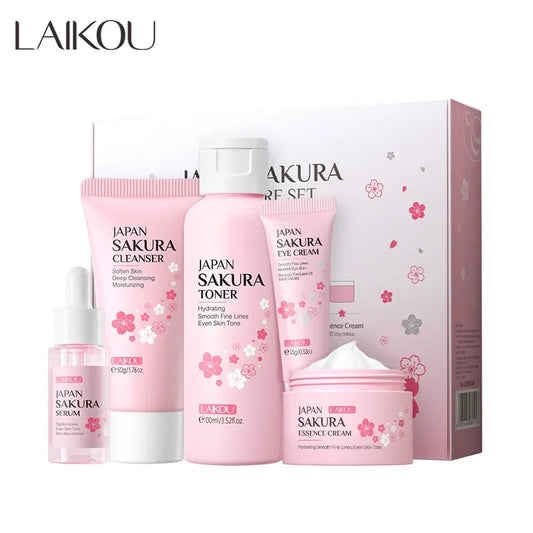 LAIKOU-Ensembles de soins de la peau Sakura, hydratant et réduisant les ridules, nettoyant les pores, produit coréen, ensemble de soins de la peau, 5 pièces