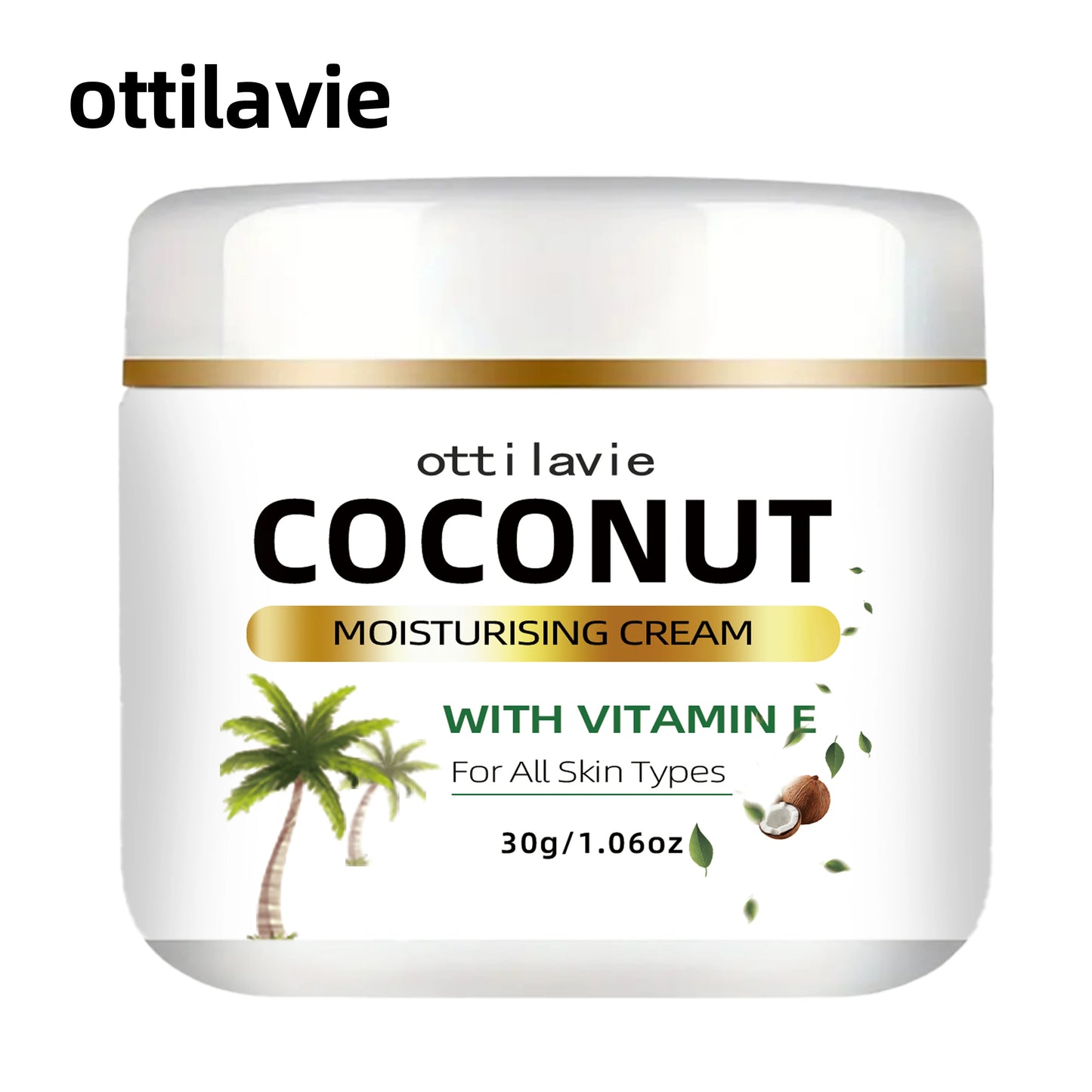 Crème hydratante de noix de coco 24 heures à la vitamine E + collagène |   Hypoallergénique et tous types de peau |   Extrait de noix de coco nourrissant