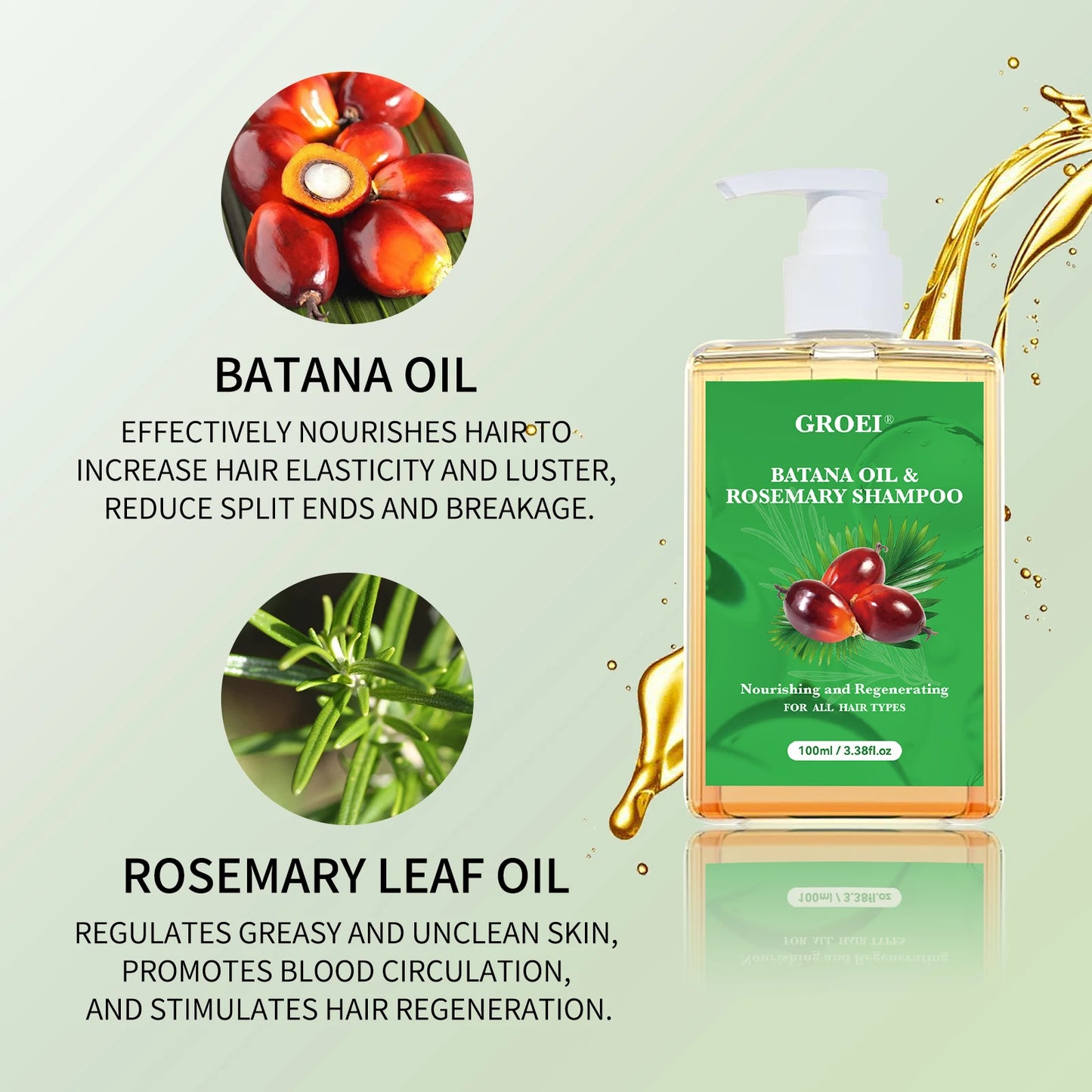 Shampoing nourrissant à l'huile de Batana pour tous les cheveux, 100ML, apaisant, pour le cuir chevelu, réparation Intense, avec extrait de romarin