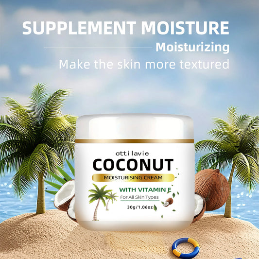Crème hydratante de noix de coco 24 heures à la vitamine E + collagène |   Hypoallergénique et tous types de peau |   Extrait de noix de coco nourrissant