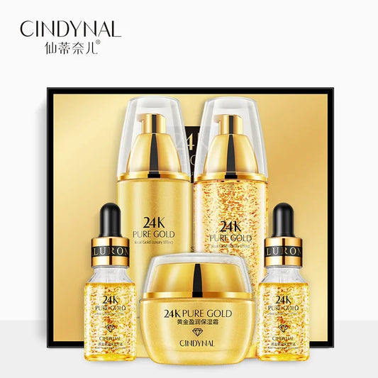 Kit de soins pour la peau en or 24K, hydratant, rétrécissement des pores, contrôle du sébum, Toner, crème pour le visage, émulsion, Essence pour le visage