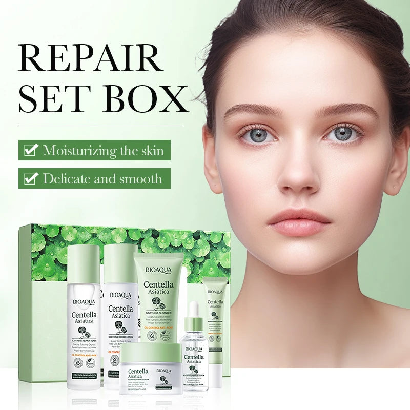 Centella asiatica ensemble de soins de la peau apaisant contrôle de l'huile estompe les ridules crème hydratante Anti-rides réparation visage soin ensemble boîte