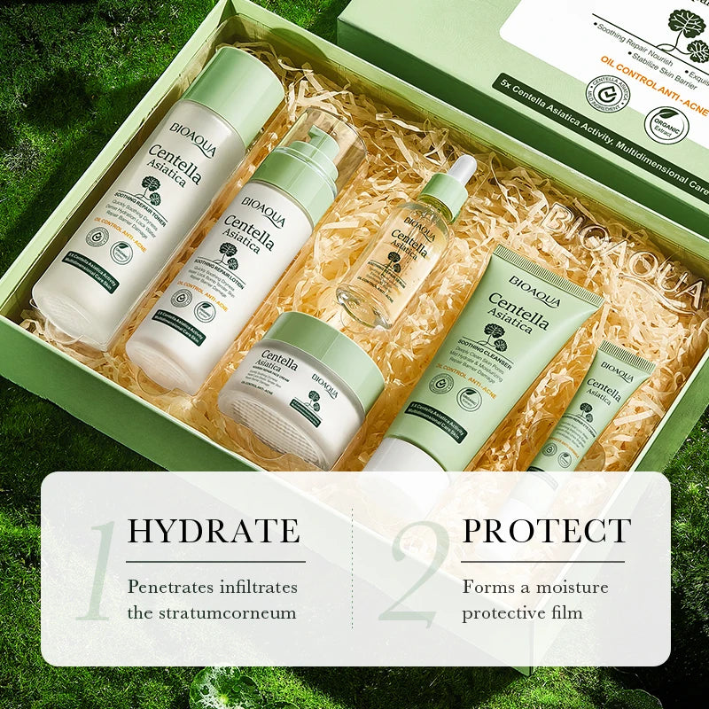 Centella asiatica ensemble de soins de la peau apaisant contrôle de l'huile estompe les ridules crème hydratante Anti-rides réparation visage soin ensemble boîte