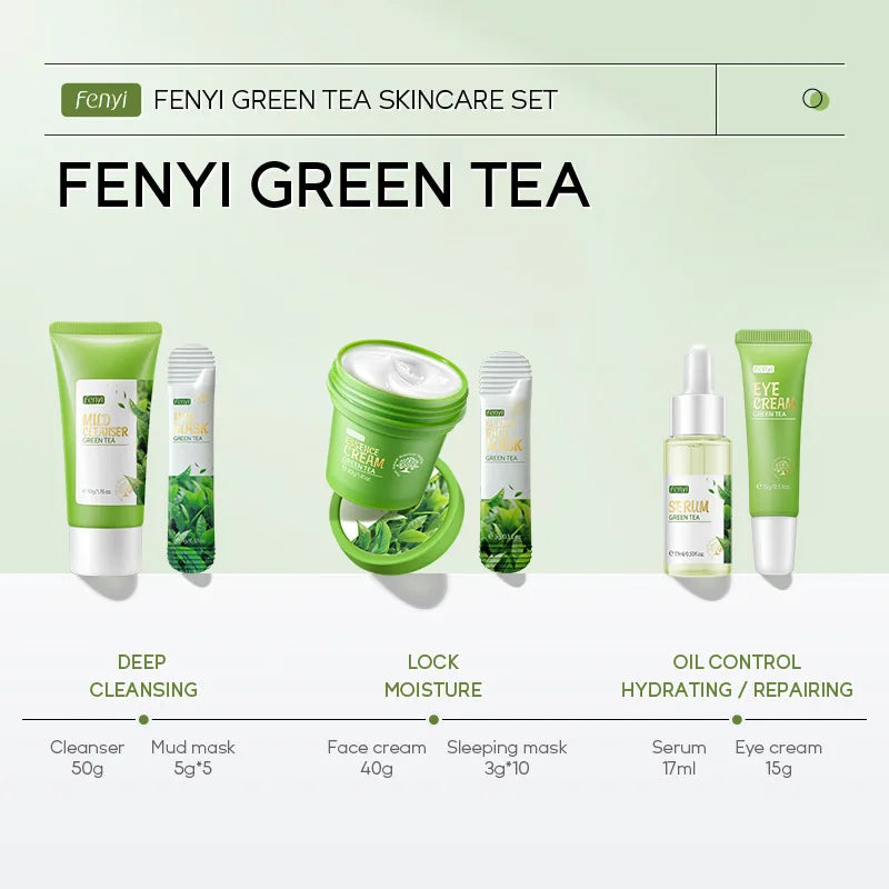 Kit de coffret cadeau thé vert rajeunissement de la peau Essence pour le visage crème pour le visage coréenne estompe les cernes crème pour les yeux produits de soins de la peau 19 pièces