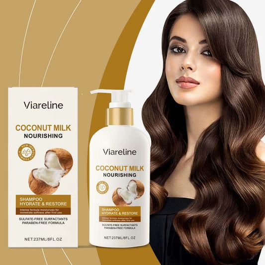 Shampoing au lait de coco pour cheveux secs et abîmés – Nourrissant et hydratant – Nettoyage doux pour cheveux doux et brillants – Sans sulfate