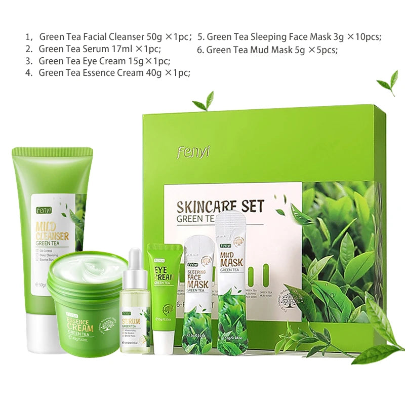 Kit de coffret cadeau thé vert rajeunissement de la peau Essence pour le visage crème pour le visage coréenne estompe les cernes crème pour les yeux produits de soins de la peau 19 pièces
