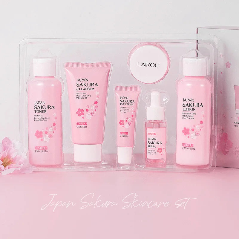 LAIKOU Sakura ensembles de soins de la peau nettoyant pour le visage crèmes pour les yeux crème pour le visage sérum Lotion Toner éclaircissant hydratant Kit de soins du visage