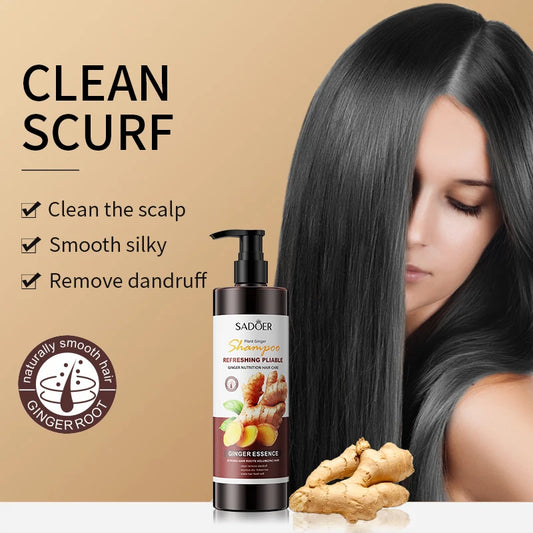 SADOER shampooing au gingembre pour cheveux gras du cuir chevelu rafraîchissant adoucissant nettoyant extrait de gingembre naturel shampooing volumateur de contrôle de l'huile
