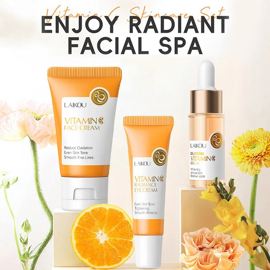 LAIKOU-Ensemble de produits de soins pour la peau, série vitamine C, crème pour les yeux et le visage, nettoyant, toner, essence, hydratant, 5 pièces