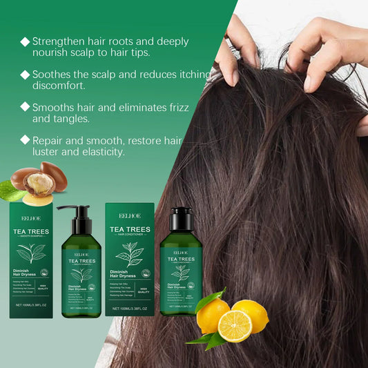 Ensemble de shampoing et après-shampooing, nettoyage en profondeur, hydratant, nourrissant, réparation, contrôle de l'huile sèche endommagée, soins capillaires pour arbre à thé