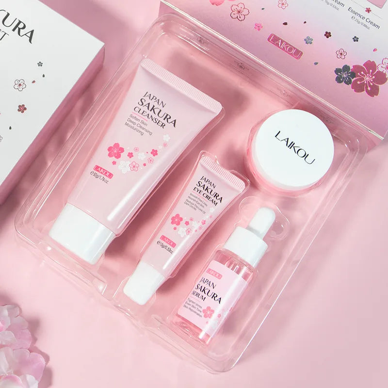 LAIKOU Sakura ensembles de soins de la peau nettoyant pour le visage crèmes pour les yeux crème pour le visage sérum Lotion Toner éclaircissant hydratant Kit de soins du visage