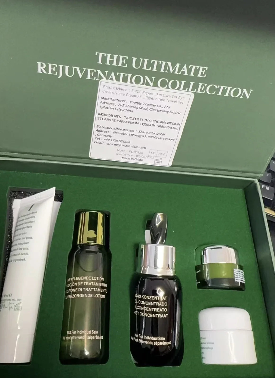 5 pièces ensemble de soins de la peau réparateur crème pour les yeux/crème pour le visage/Essence eau/masque/nettoyant hydrater et éclaircir ensemble de voyage fin bm