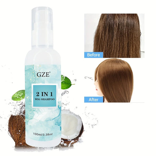 Shampoing pour perruque GZE 2 en 1 pour cheveux synthétiques, trempage et rinçage, nettoyage en profondeur, revitalise, hydrate