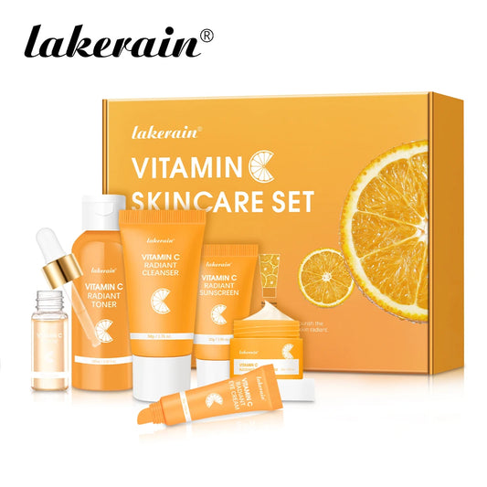 Ensemble de soins pour la peau à la vitamine C, nettoyage en profondeur, crème pour le visage, hydratante, Anti-rides, Kit de soins pour le visage, boîte cadeau, 6 pièces/ensemble