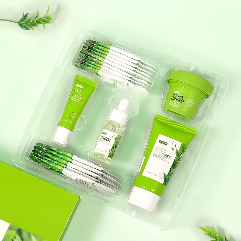 Kit de coffret cadeau thé vert rajeunissement de la peau Essence pour le visage crème pour le visage coréenne estompe les cernes crème pour les yeux produits de soins de la peau 19 pièces