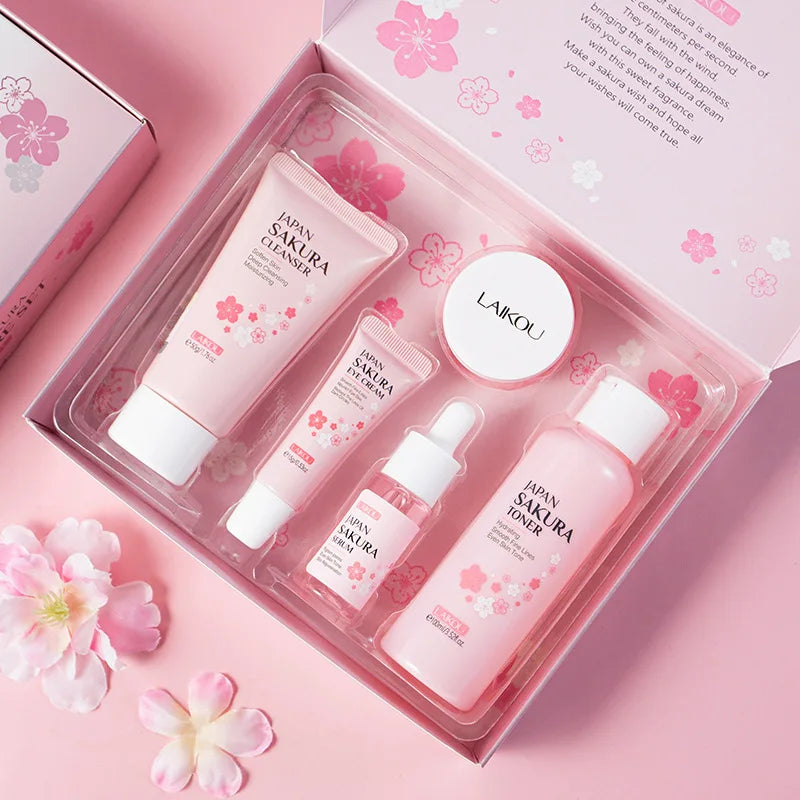 LAIKOU Sakura ensembles de soins de la peau nettoyant pour le visage crèmes pour les yeux crème pour le visage sérum Lotion Toner éclaircissant hydratant Kit de soins du visage